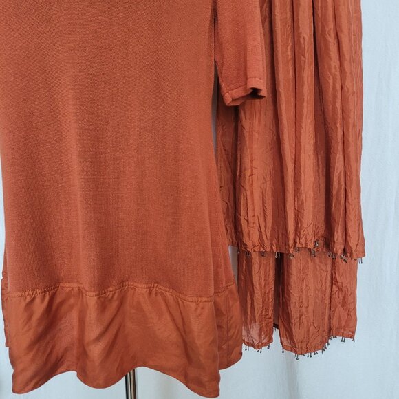 Soft Surroundings Rust Burnt Orange Knit Top W Silk Trim & Silk Scarf Womens PL - Picture 3 of 8